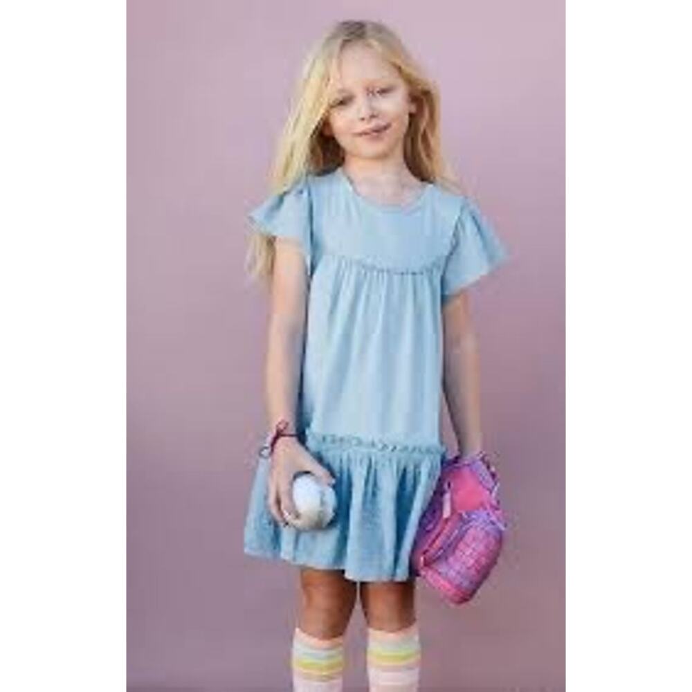 Matilda Jane Oh Joy Dress Girls Size 6 NWT Dream Chasers Blue Eyelet Ruffle